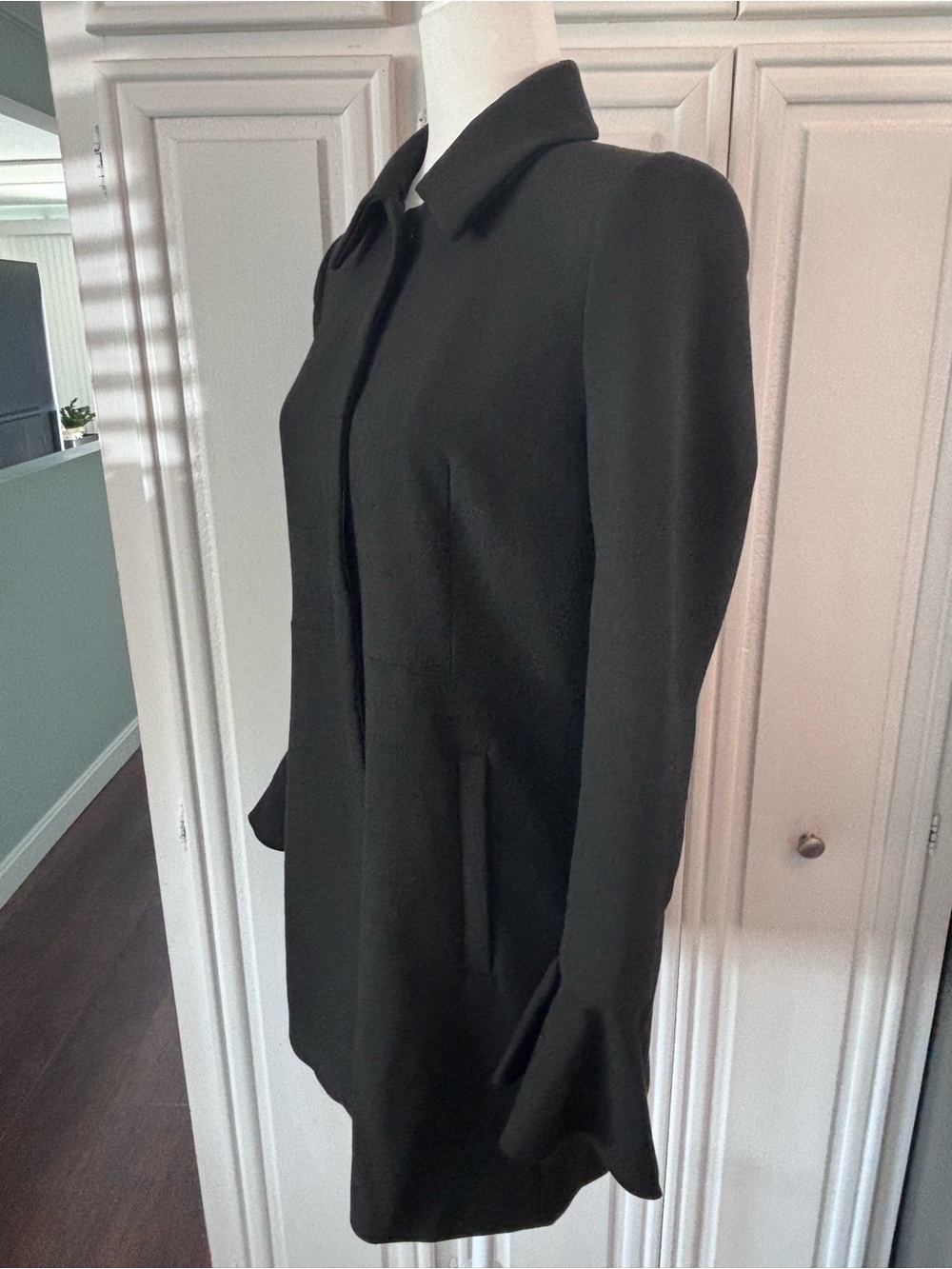 Zara Black Ruffle Cuff Coat sz S - Picture 6 of 14
